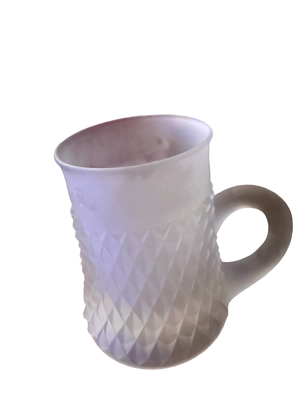 Vintage Indiana glass tiara frosted satin mug with diamond shape pattern